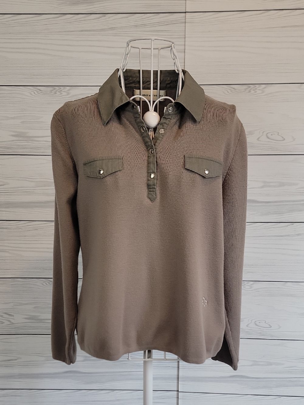 Fairway & Greene Collared Pullover Knit Wool Top - Light Brown Womens Size L
